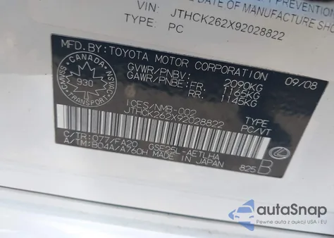 2009 Lexus Is 250 z USA, uszkodzony, nr VIN JTHCK262X92028822